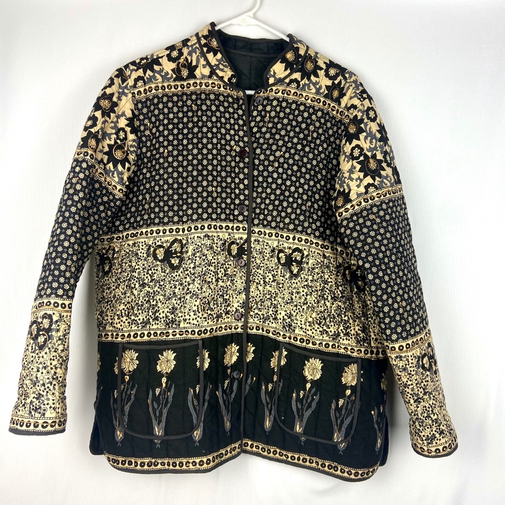 Vintage 80s Floral Abstract Quilted Grandma Jacket